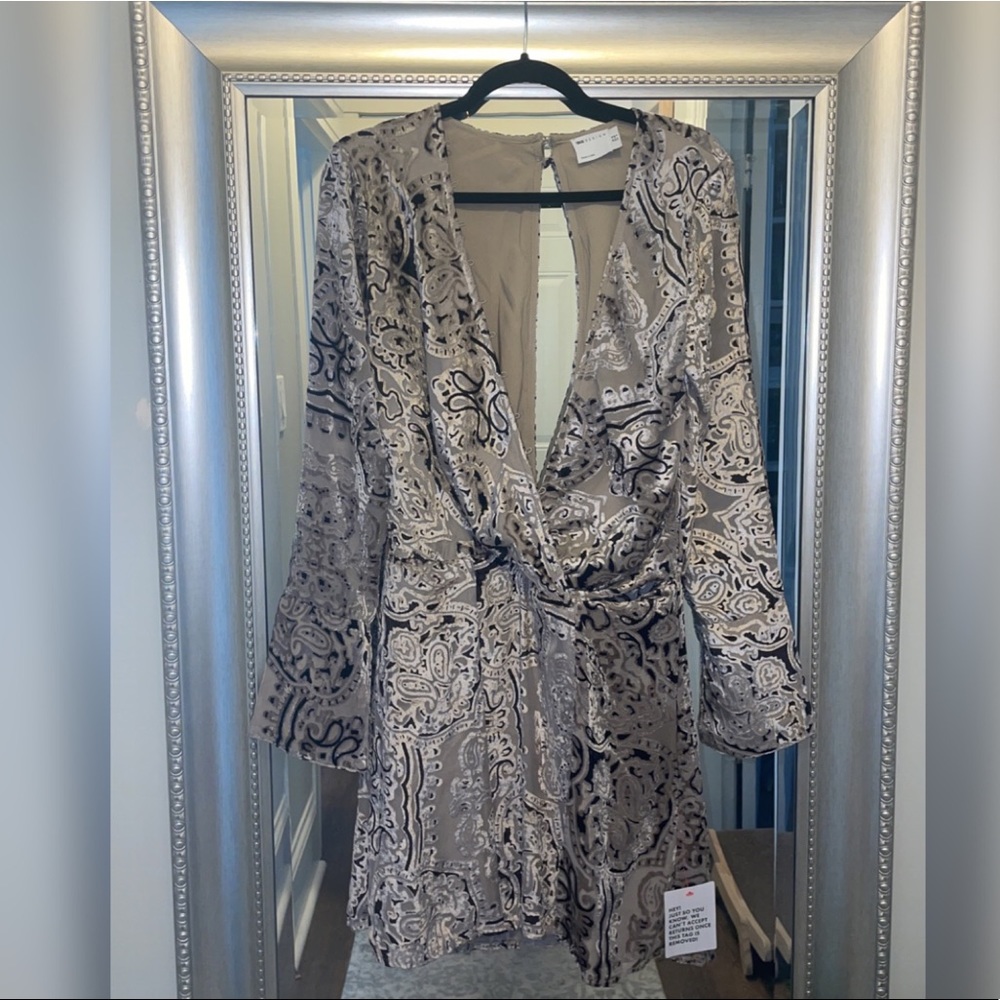 ASOS Silver Velvet Paisley Plunge Dress (#1014)